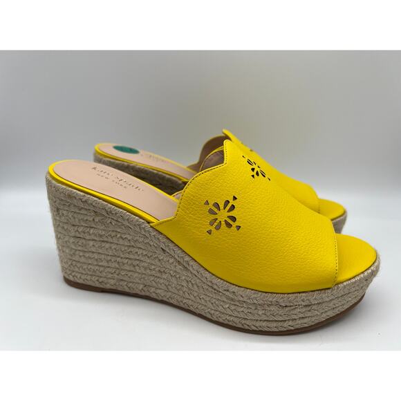 Kate Spade Tenley Espadrille Wedge Mule Sandal Yellow Leather S8311001 Size 7.5. - Picture 11 of 12